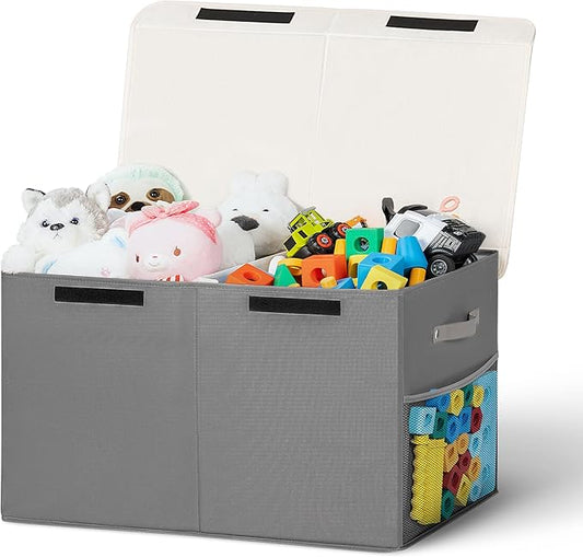 80L Large Toy Storage Box with Lid, Large Toy Box Chest for Kids, Girls and Boys, Nursery Room and Living Room, 26"x13" x16" - Grey