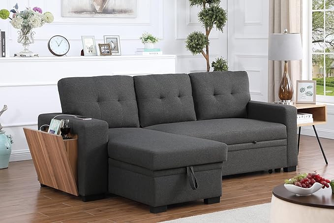 Devion Furniture Maison 4-in-1 Convertible L Shaped Couch with Pull Out Bed and Storage, Sectional Sleeper Sofa with Reversible Chaise for Living Room, Apartment, Bedroom, Office