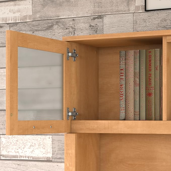 Bush Furniture Somerset 3 Position Sit to Stand L Shaped Desk with Hutch in Maple Cross Ergonomic Height Adjustable Standing Computer/Laptop Table for Home Office
