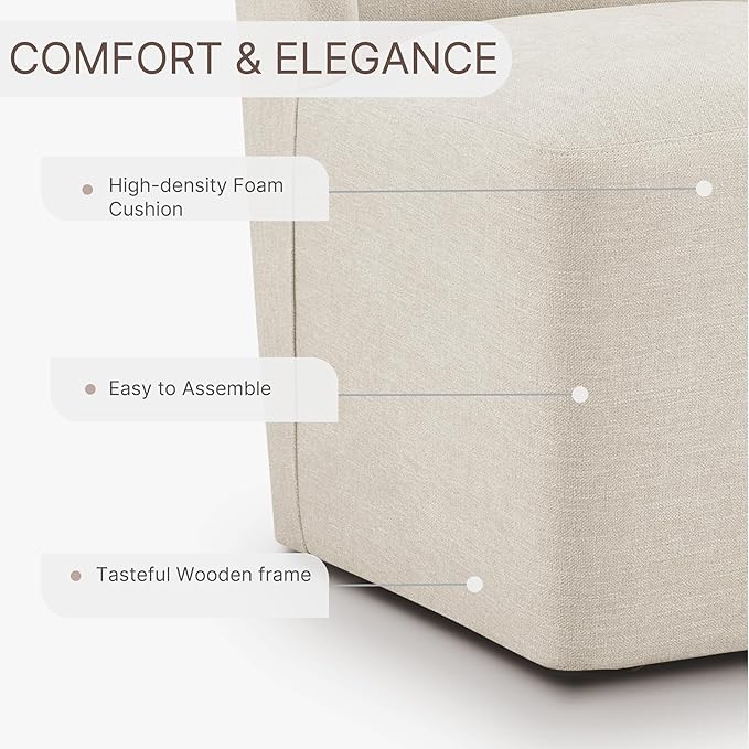 Upholstered Dining Chair with Casters Wingback Modern Side Armless Deskchair with Rollers for Diningroom Bedroom Livingroom Reading Room,Cream Beige,1 Box