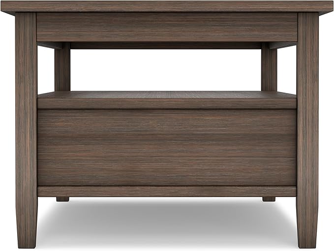 SIMPLIHOME Warm Shaker Coffee Table - 48 inch Wide Solid Wood Cocktail Table in Farmhouse Brown, Transitional Living Room Table with 2 Storage Drawers and Open Shelf for Sitting Area or Lounge