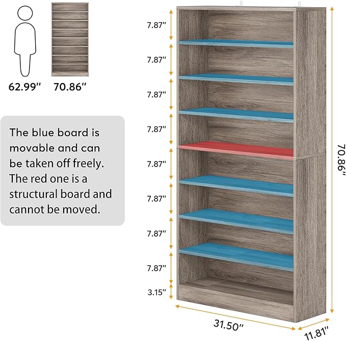 Tribesigns Tall Shoe Cabinet, 9 Tiers 40-45 Pairs Heavy Duty Wood Freestanding Shoe Storage Cabinet, 70.8'' Tall Shoe Cabinet with Open Storage for Entryway (Beige Gray)