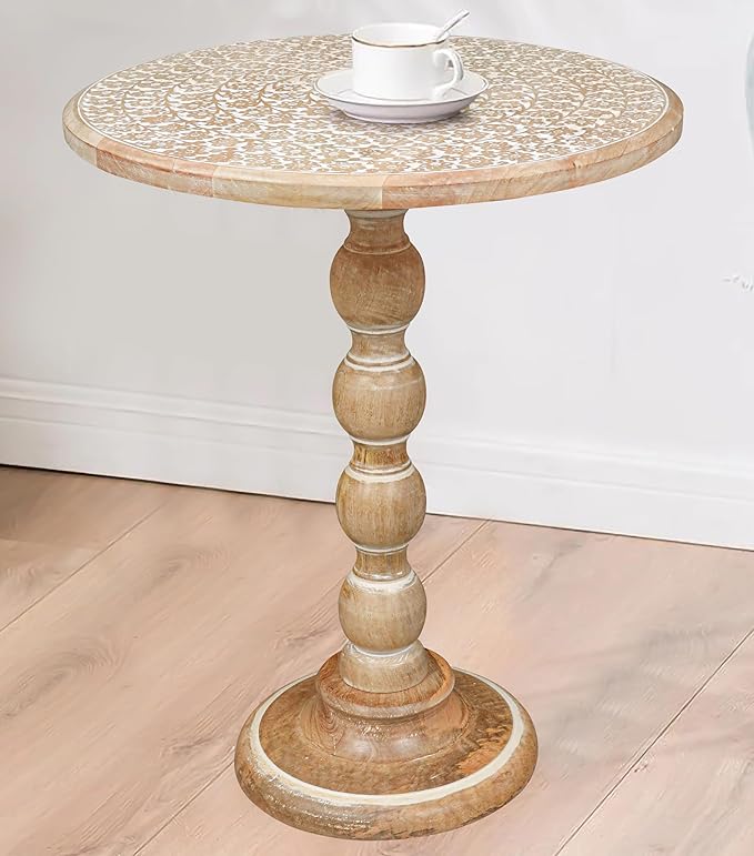 End Tables for Living Room– SideTables for Small Spaces, Modern Accent Nightstand with Hand-Carved Top & Solid Wood Tables for Living Room, Bedroom, Office – Scorch Burnt Finish_18x22 White wash