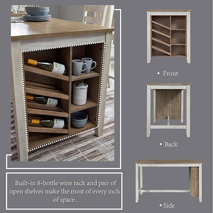 Signature Design by Ashley Skempton Farmhouse 36" Counter Height Dining Table with Storage & Wine Rack, Whitewash