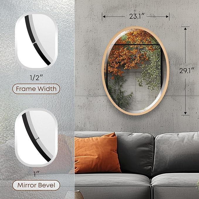 OVALCREST - Oval Wooden Beveled Wall Mirror for Home Decor, Bathroom, Vanity, Bedroom, Living Room, Hallway - London Style (Gold Paint) 23.1 x 29.1