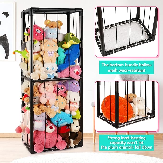 Stuffed Animal Zoo Storage Stuffed Animal Holder PVC Plush Storage Organizer Shelf with Elastic Band for Birthday Gift for Nursery Play Room Bedroom (Black)
