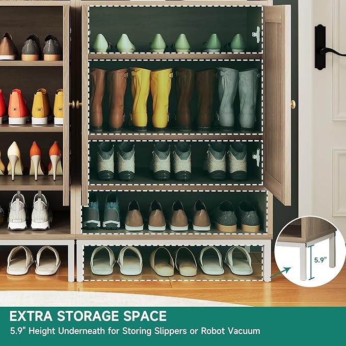 Rattan Shoe Cabinet Storage for Entryway, Shoe Cabinet with Adjustable Shelves for Entryway, 5-Tier, 20 Pair Shoe Rack Storage for Hallway, Closet, Living Room, Natural