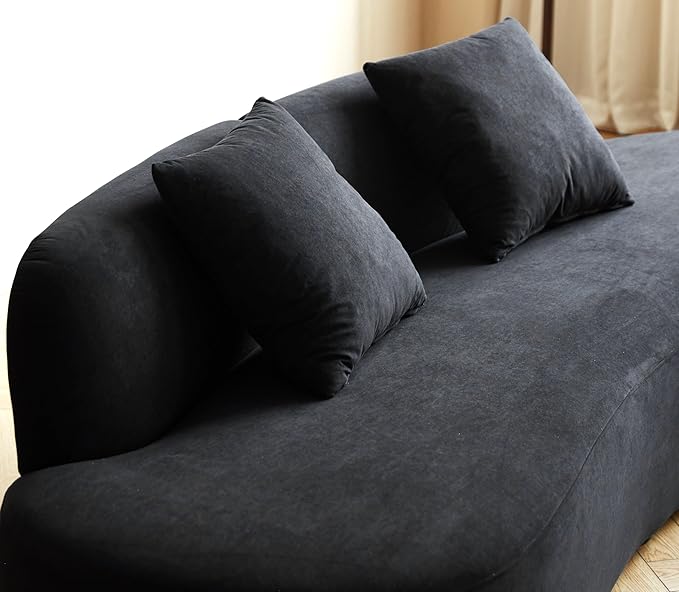 Container Furniture Direct 90" Curved Sofa with Throw Pillows, 4 Seater Luxury Velvet Couch with Half Moon Design and High-Density Foam, Ideal for Modern Living Room, Office & Apartment, Black