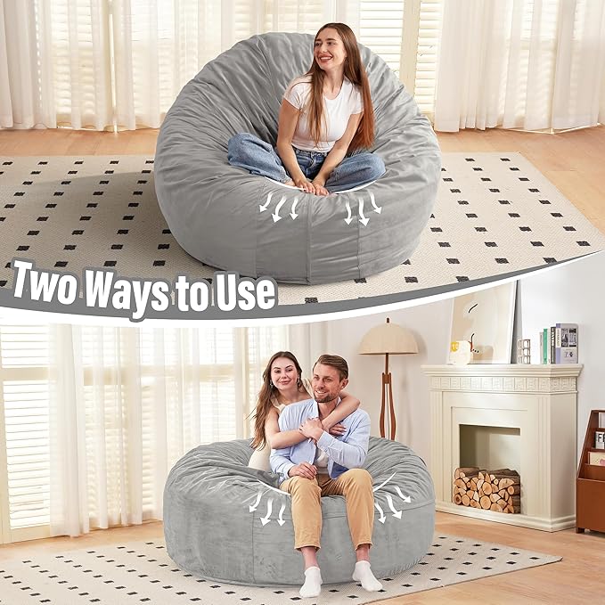 HABUTWAY Bean Bag Chair: Giant 6' Memory Foam Furniture Bean Bag Chair with Microfiber Cover - 6Ft,Light Grey