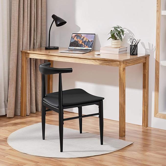 Yaheetech Dining Chairs Set of 2 Mid Century Modern Leather Dining Room Chairs with Armless Backrest & Metal Legs for Kitchen, Living Room, Black