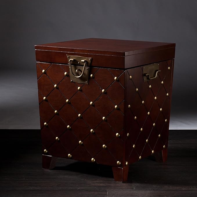 SEI Furniture Nailhead Storage Trunk End Table, Espresso