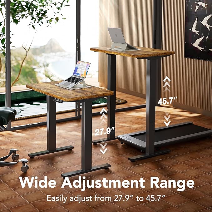 HUANUO 32" Small Electric Standing Desk Adjustable Height, 4 Memory Height Settings, Sit Stand Up Desk for Home Office & Computer Workstation, Vintage Brown