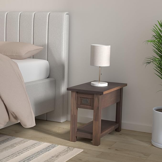 SIMPLIHOME Monroe SOLID ACACIA WOOD 14 inch Wide Rectangle Rustic Narrow Side Table in Distressed Charcoal Brown for the Living Room and Bedroom