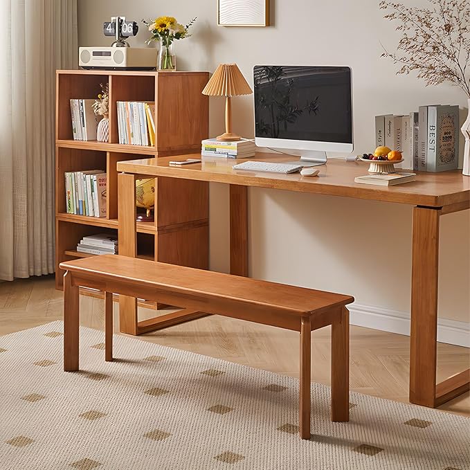 Dining Bench, Solid Wood Bench with Wide Seat, Mid Century Modern Bench, End of The Bed Bench, 47.2" L x 11" W x 16.5" H(Natural)