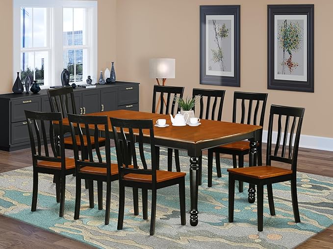 East West Furniture DOAN9-BCH-W 9 Piece Kitchen Table & Chairs Set Includes a Rectangle Dining Room Table with Butterfly Leaf and 8 Dining Chairs, 42x78 Inch, Black & Cherry