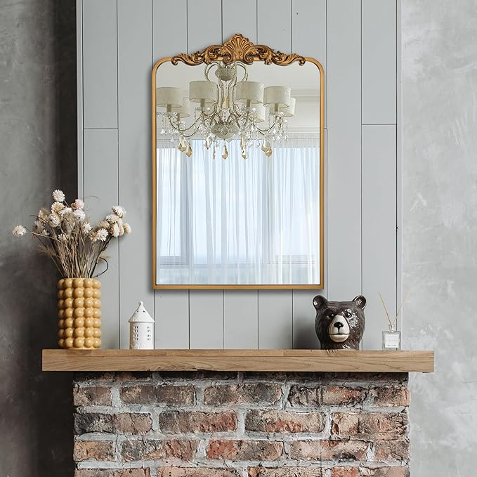 Ruomeng Traditional Wall Mirror, Vintage Bathroom Mirror Baroque Inspired Wall Décor, Gold Accent Mirror for Vanity Entryway and Living Room, 24” x 36"