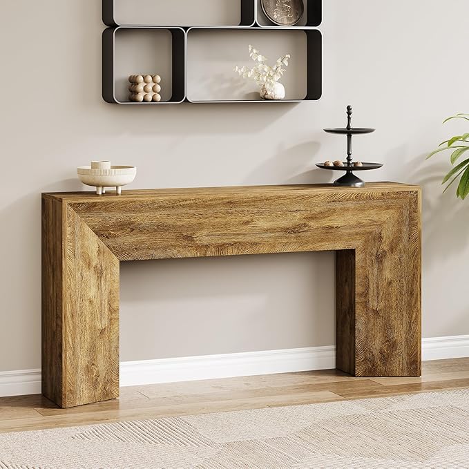LITTLE TREE Console Table for Entryway, 63 Inches Extra Long Brown Wooden Sofa Table for Living Room, Modern Hallway Foyer Table for Entrance, Easy Assembly