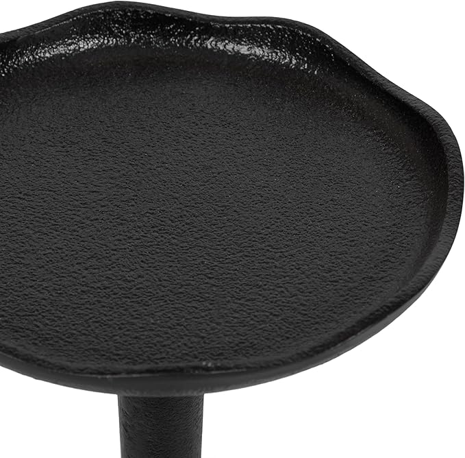 Kate and Laurel Alessia Modern Decorative Metal Drink Table; 8 x 8 x 22; Black; Round Cast Aluminum Pedestal Plant Stand with Rough Texture and Deckled Edge