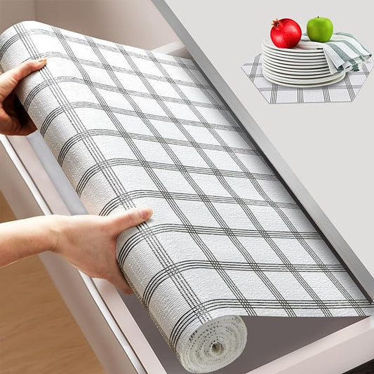 Beautysaid Shelf and Drawer Liner for Kitchen Cabinet, Non Adhesive Non Slip Shelf Paper Waterproof Washable Thickened for Dresser Pantry Shelve Bathroom Protector Liner(Plaid,23.6 in x 10 FT)