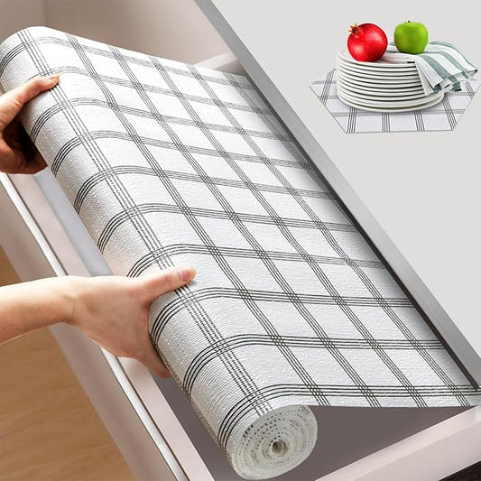 Beautysaid Shelf and Drawer Liner for Kitchen Cabinet, Non Adhesive Non Slip Shelf Paper Waterproof Washable Thickened for Dresser Pantry Shelve Bathroom Protector Liner(Plaid,18 in x 20 FT)
