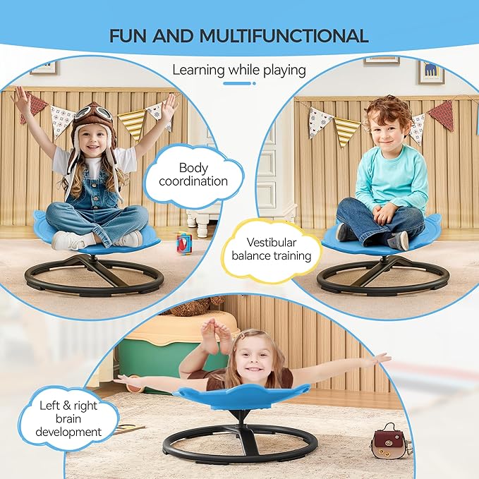 Swivel Chair for Kids, 360° Spinning Seat, Toddler Sit and Spin Wobble Chair, Sensory Balance Toys, Autism ADHD Chairs, Play Equipment Relief Motion Sickness for Boys Girls (Blue)