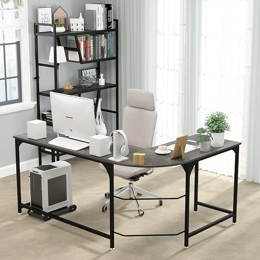 Teraves Reversible L Shaped Desk, 66.1" Gaming Desk, Corner Desks for Home Office, Space Saver Workstation Table, Modern Wooden Desk, BOAK