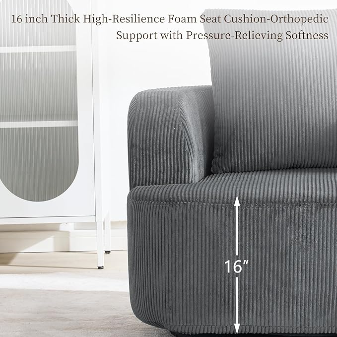Furnimart 360° Swivel Barrel Accent Chair Set of 2, Round Upholstered Comfy Lounge Chair, Corduroy High-Resilienc Foam Single Sofa, No Assembly Wide Seat for Living Room, Bedroom, Apartment (Gray)