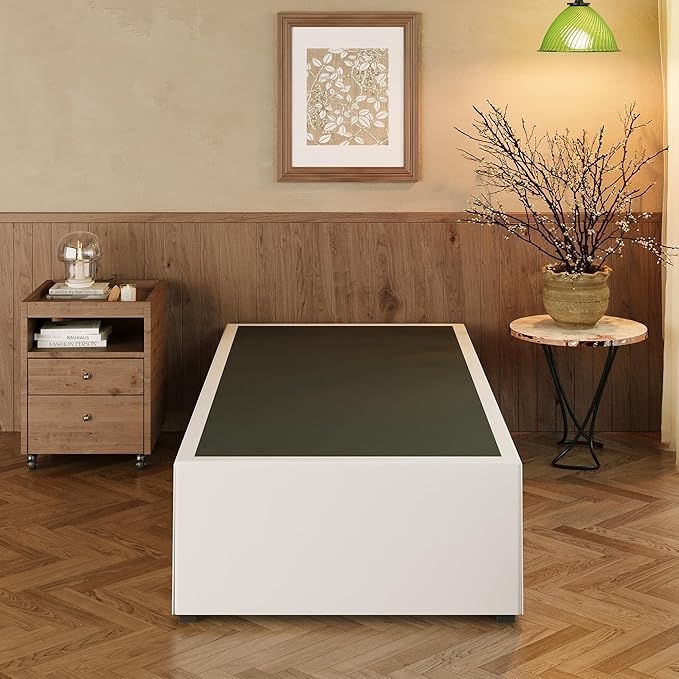 EMODA 18 Inch Twin XL Bed Frames with White Cover, Heavy Duty XL Twin Metal Platform Bed Frame No Box Spring Needed, Noise Free, Easy Assembly