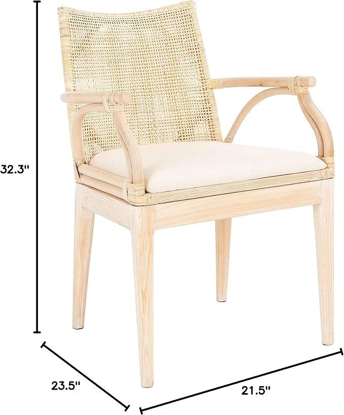SAFAVIEH Home Collection Gianni Natural Wash/White Cushion Living Dining Room Bedroom Office Foyer Arm Chair SEA4011B