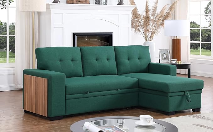 Ball & Cast Sectional Sleeper Sofa Bed,L-Shape Pull Out Couch,4 in 1 Pull-Out Sofabed W/Reversible Storage Chaise,USB Ports & Cup Holder,Convertible Sleeper Corner Couch W/Pull Out Bed,for Living Room