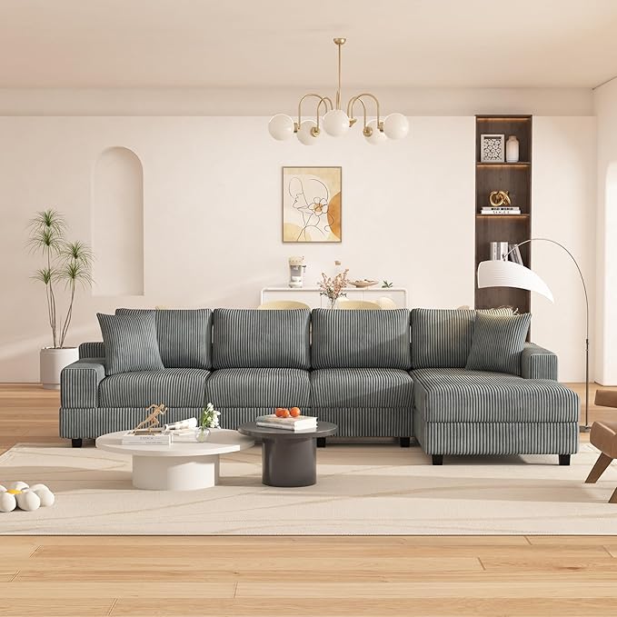 Eafurn 132.68" Oversized L Shaped Modular Sectional Sofa Couch with Reversible Chaise Lounge Daybed, Modern Corduroy Upholstered Corner Lounge Couch with Thick Cushions and Headrest