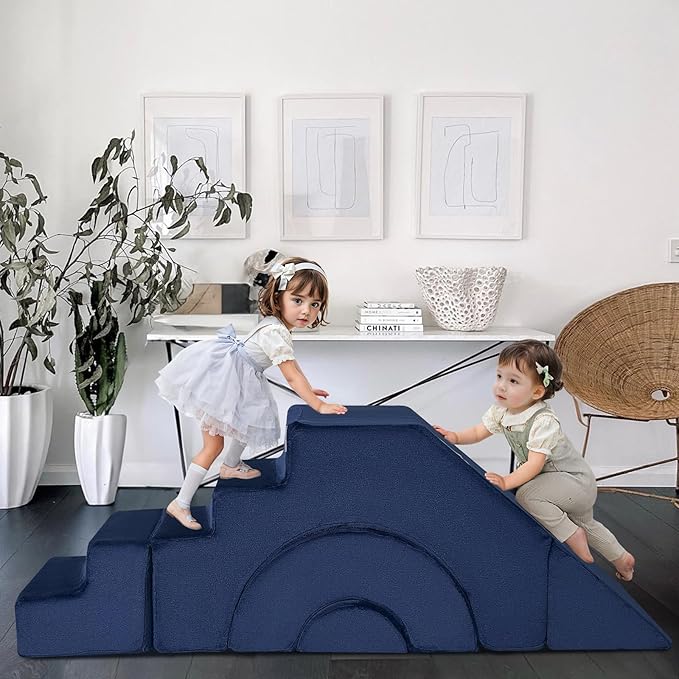 MeMoreCool Foam Climbing Toddler Couch, Modular Kids Sofa with Slide & Stair, Convertible Baby Couch for Playroom, Sectional Furniture for Crawling, Climbing, and Kids’ Play