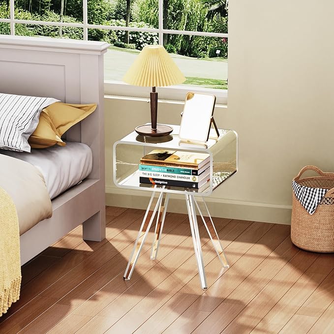 Acrylic Side Table, Acrylic Nightstand Bedside Table for Bedroom (Clear, 16.5'' x 11.8'' x 21.6'')