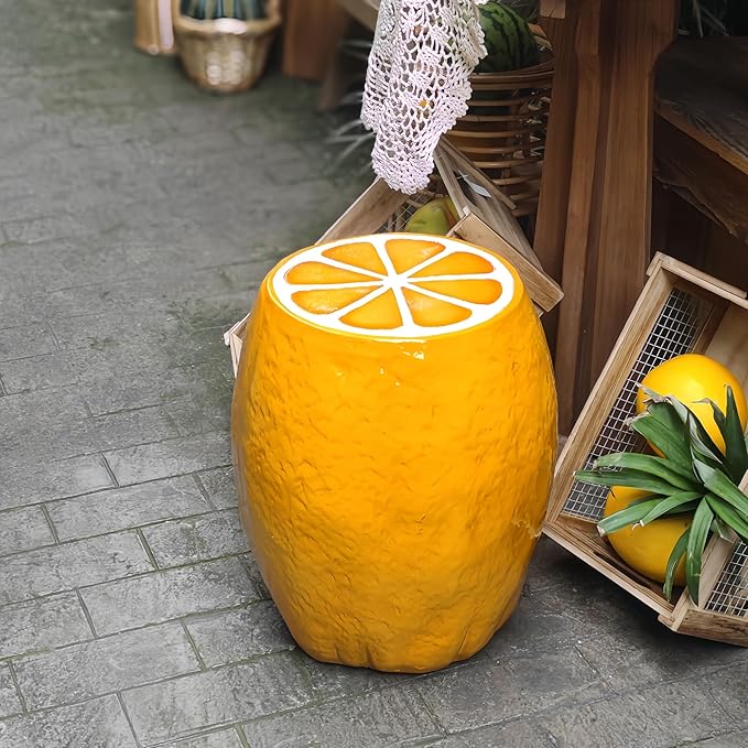 18" Orange Shaped Fruit-Inspired Side Table Orange Statue Indoor Outdoor Accent Seat Plant Stand MGO Garden Stool for Patio Balcony or Living Room Decor