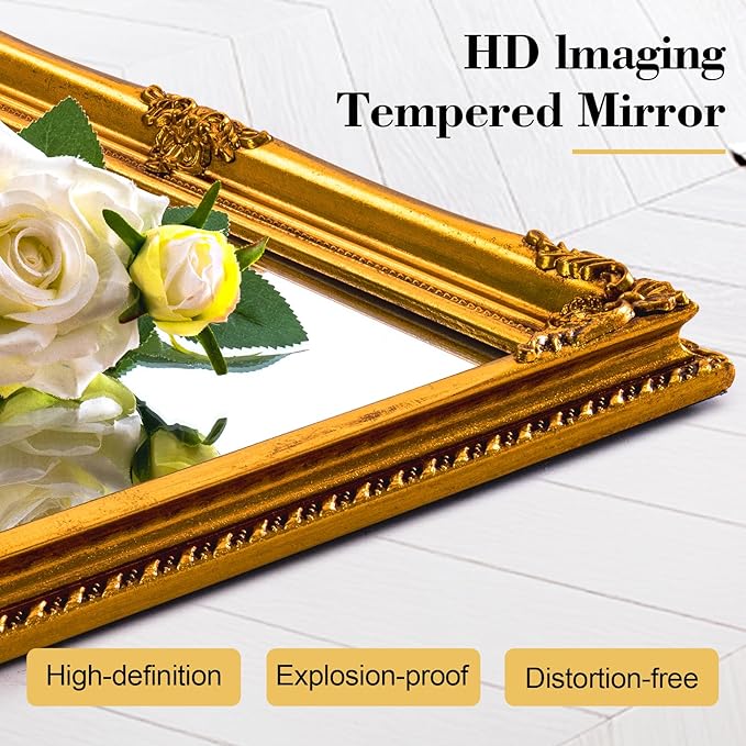 Vintage Wall Mirror, 31" x 19" Decorative Antique Mirror for Bathroom, Entryway, Bedroom with Gold Ornate Baroque Wood Frame