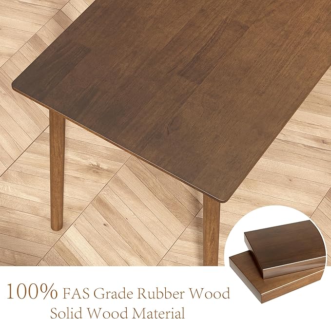 100% Solid Wood Rectangular Dining Table - 47.2" Mid Century Modern Kitchen Table, Wooden Dining Tables Seats 2-4 People，Small Farmhouse Rectangle Desk for Dining Room, Kitchen, Living Room (Walnut)