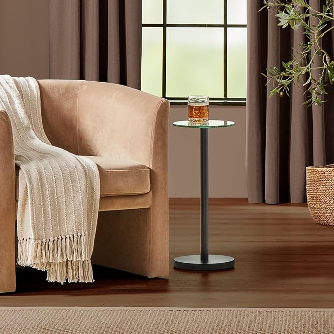 mDesign Bedroom Nightstand — Side Table for Lamps, Books, Trinkets and Other Décor — Versatile Bedroom and Living Room Table — Clear/Matte Black