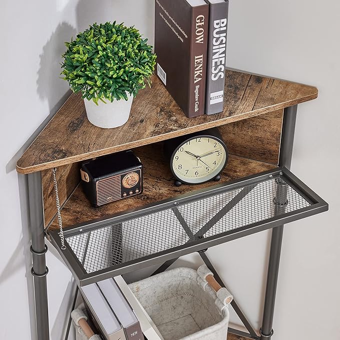 VECELO Cabinet/Table, 3-Tier Display Shelves with Protection Door, Metal Frame Storage Shelf Organizer for Small Space, Living Room, Kitchen, Bathroom, Set of 1, Grey+Black