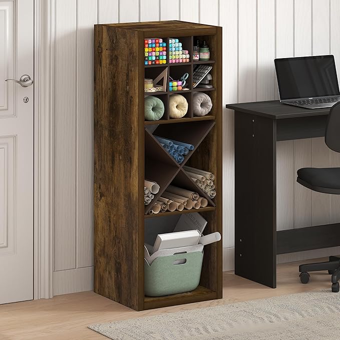 Furinno Cubicle Open Back Decorative Cube Storage Organizer, 3-Cube, Amber Pine