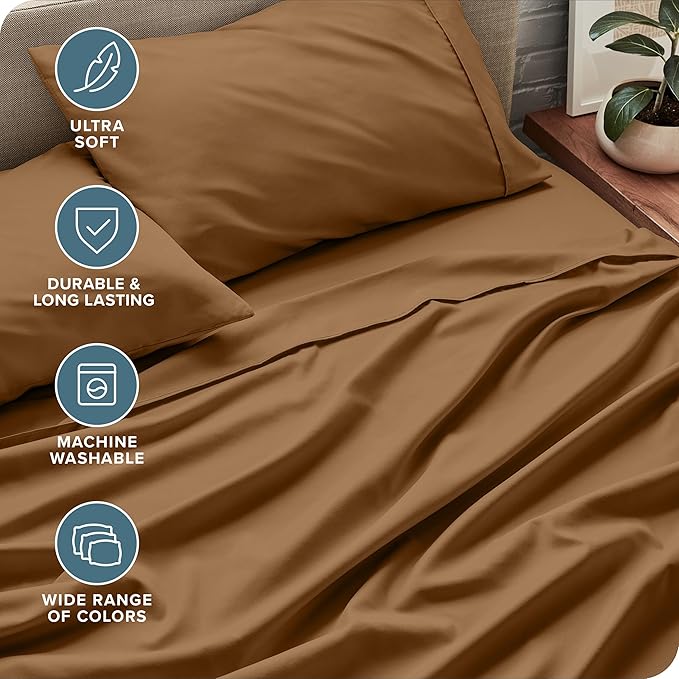 Bare Home Queen Sheet Set - Luxury 1800 Ultra-Soft Microfiber Bed Sheets - Double Brushed - Deep Pockets - Easy Fit - 4 Piece Set - Bedding Sheets & Pillowcases (Queen, Caramel)
