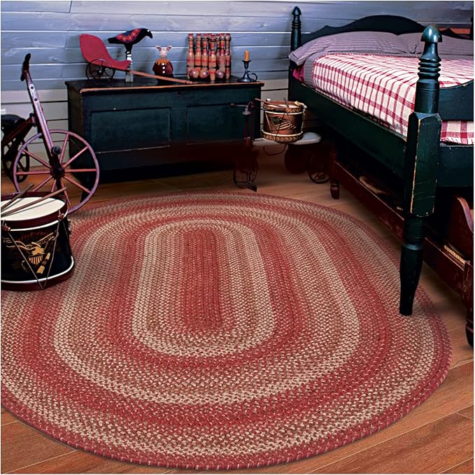 Homespice Apple Pie Jute Red 4x6' Braided Rugs Oval Rugs for Living Room, Bedroom Rug and Dining Room. Pet Friendly. Decor Styles- Farmhouse Rug, Rustic, Vintage, Primitive, Country, Boho Rug