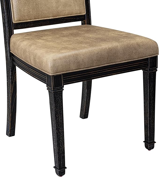 LKAM9-SBB-28 9-Piece Kitchen Table Set Consists of a Dining Table and 8 Beige Polyester Fabric Dining Chairs with High Back - Sand Blasting Black Finish