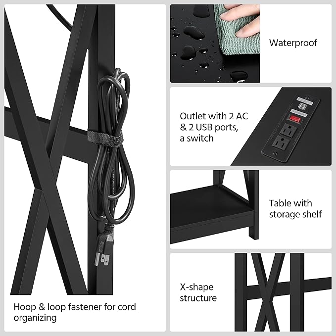 Yaheetech 40" Console Table with Power Outlets and USB Ports, Wood Entryway Table with Charging Station & Storage Shelf, Narrow 2-Tier Sofa Table for Living Room Hallway Foyer, Black