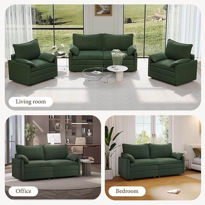 Vesgantti 74" Loveseat Sofa for Living Room, Comfy Cloud Couch Deep Seat Chenille Modern 2 Seater Small Sofa with Armrest Pillow, Easy Assembly for Small Spaces, Green
