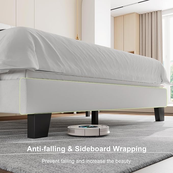 Feonase Velvet Queen Platform Bed Frame with Button Tufted Headboard, Upholstered Bed with Wooden Slats Support, No Box Spring Needed, Easy Assembly, Noise-Free, White