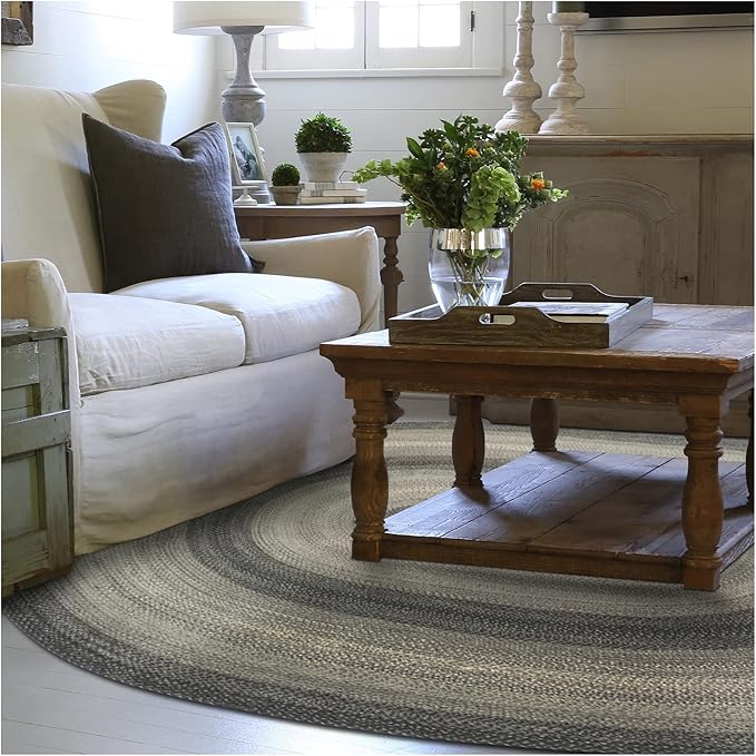 Homespice Flint Hill Braided Oval Rugs 6x9' - Gray Primitive Braided Rugs for Dining Room