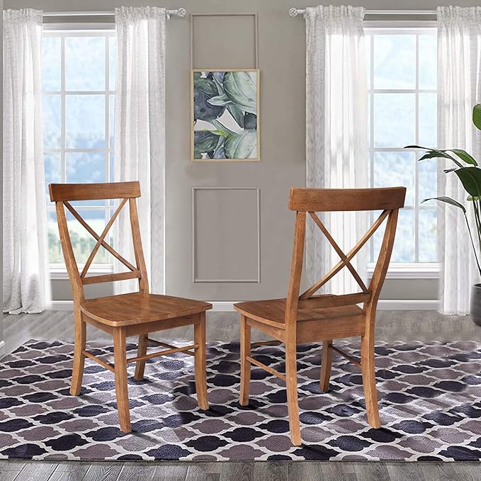 IC International Concepts Set of Two X-Back Dining Chairs, Distressed Oak