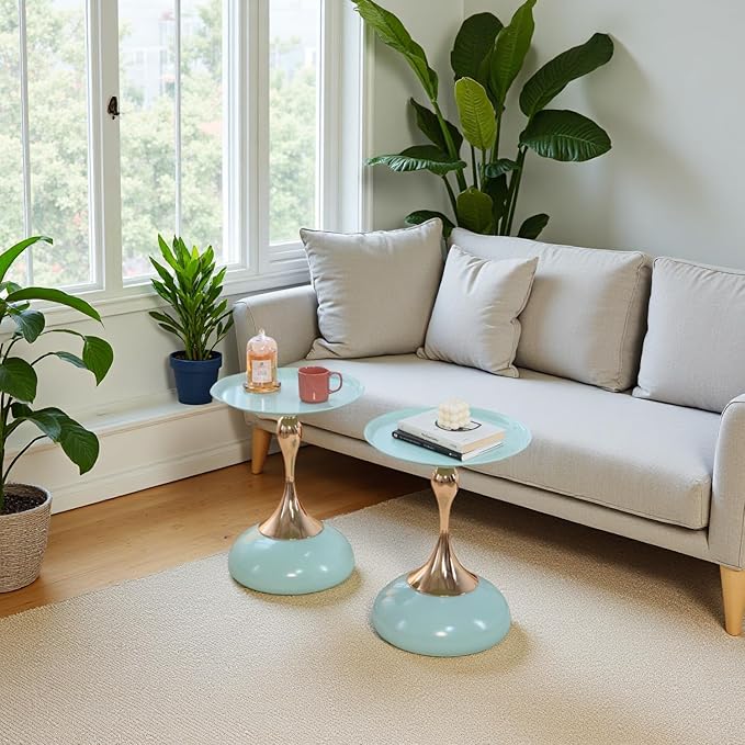 Stylish Hourglass Side Table - Contemporary Design for Living Rooms, Cafes, Dining Areas, Bedrooms, and Outdoor Spaces - Perfect Accent Piece for Any Decor (2, Light Green)