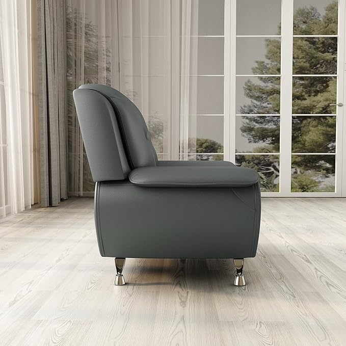 Container Furniture Direct Michael Modern Faux Leather Upholstered Stainless Steel Legs Living Room Sofa, Chair, Sleek Gray