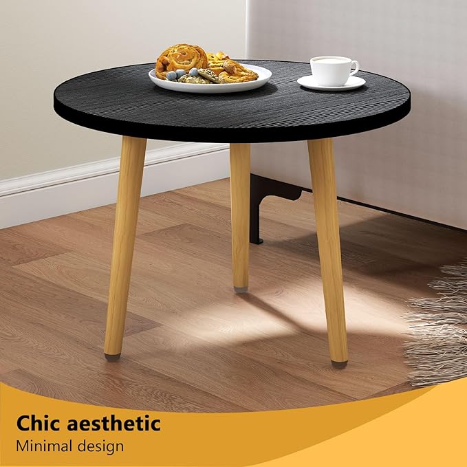 Round Coffee Table Low Table with 3 Solid Wood Sturdy Legs, Floor Table Desk for Sitting on The Floor, Storage and Living Room Furniture (Black)